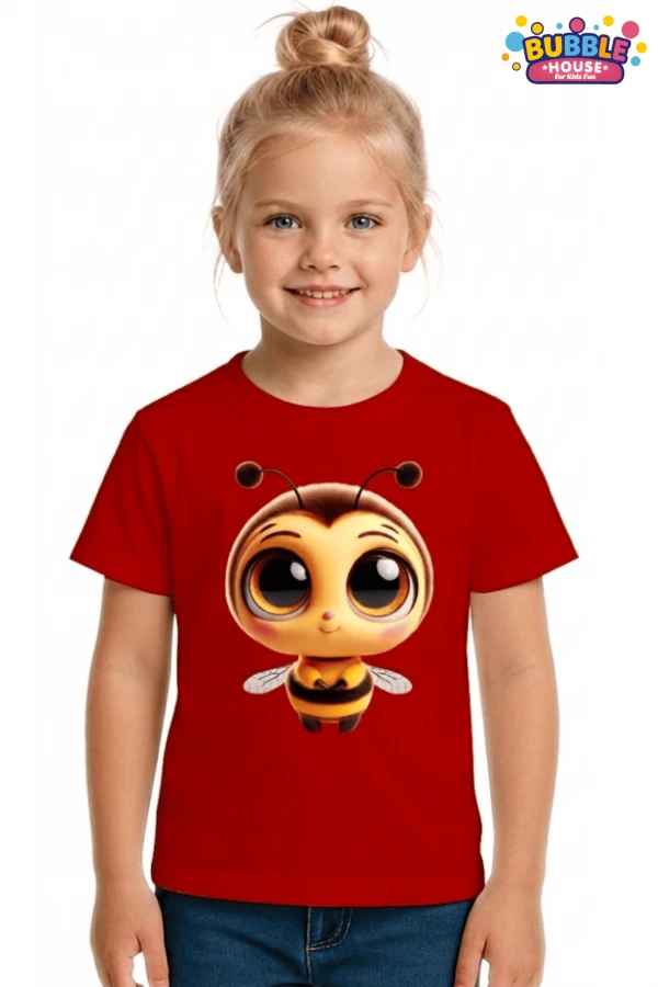 Unisex Arı Bee Baskılı Çocuk Tişört Pamuklu Penye Kumaş