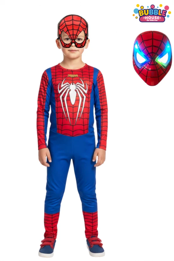 Işıklı Maskeli Beyaz Baskılı Spiderman Kostümü Yeni Örümcek Adam Kostüm