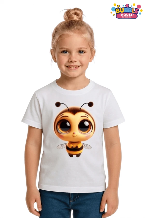 Unisex Arı Bee Baskılı Çocuk Tişört Pamuklu Penye Kumaş