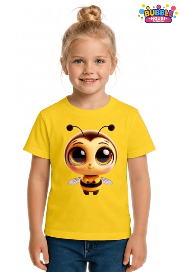 Unisex Arı Bee Baskılı Çocuk Tişört Pamuklu Penye Kumaş