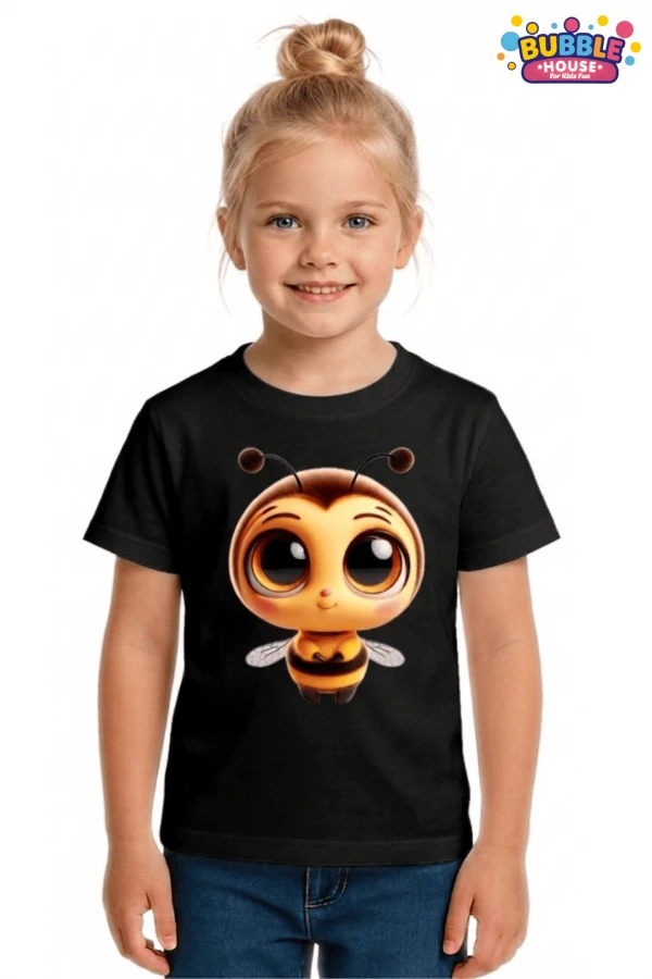 Unisex Arı Bee Baskılı Çocuk Tişört Pamuklu Penye Kumaş