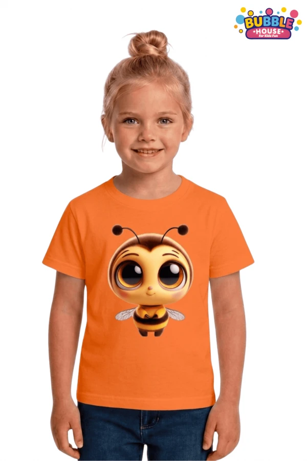 Unisex Arı Bee Baskılı Çocuk Tişört Pamuklu Penye Kumaş