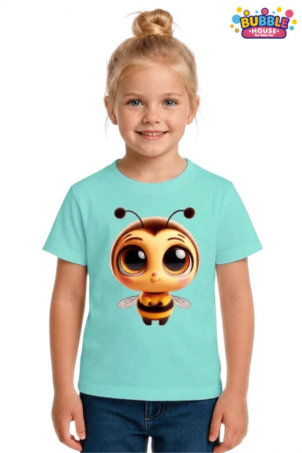 Unisex Arı Bee Baskılı Çocuk Tişört Pamuklu Penye Kumaş