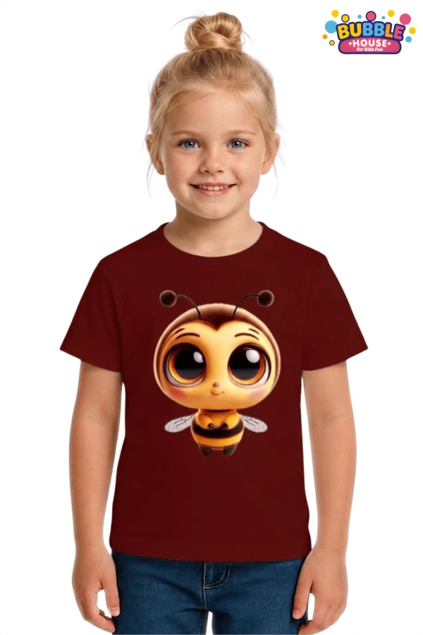 Unisex Arı Bee Baskılı Çocuk Tişört Pamuklu Penye Kumaş