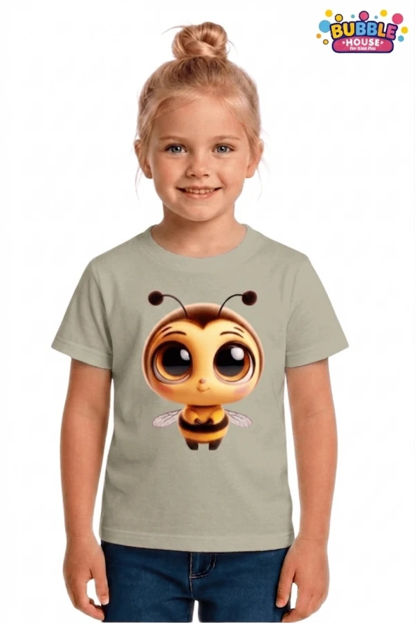 Unisex Arı Bee Baskılı Çocuk Tişört Pamuklu Penye Kumaş