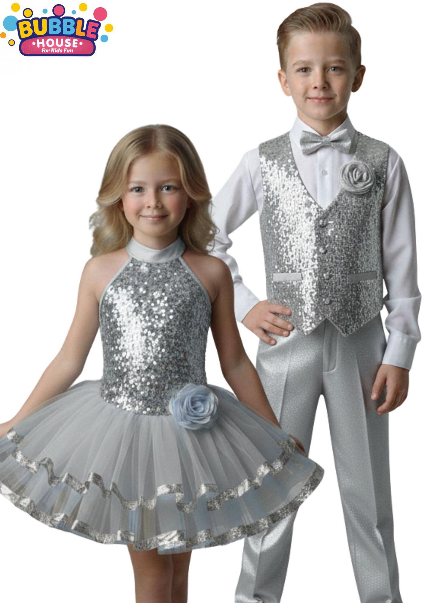 Gümüş Renk Dans Kostüm